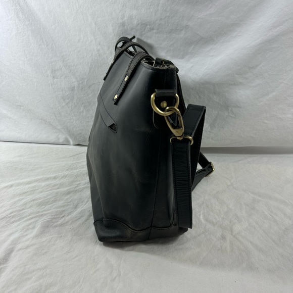 Genuine vintage large black leather tote bag carryall work school laptop carrier - Picture 4 of 16